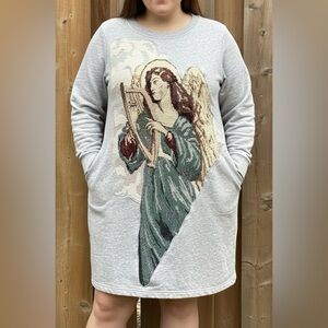 GAP Upcycled Sweatshirt Dress w/ Angel Tapestry Patch - Size Large (maternity)